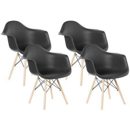 FABULAXE Plastic DAW Shell Dining Arm Chair with Wooden Dowel Eiffel Legs, Black, PK 4 QI003748.BK.4
